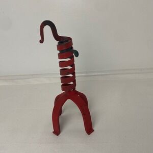 Vintage Rustic Red Wrought Iron  Coil Candlestick Holder with lifting mechanism